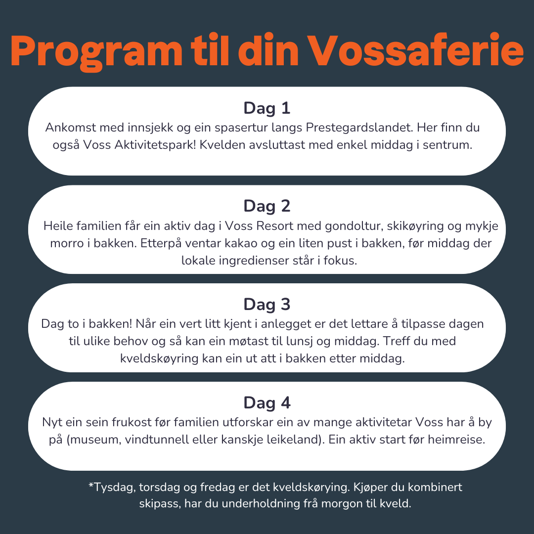 aktivitetsprogram familieferie voss, fire dagar