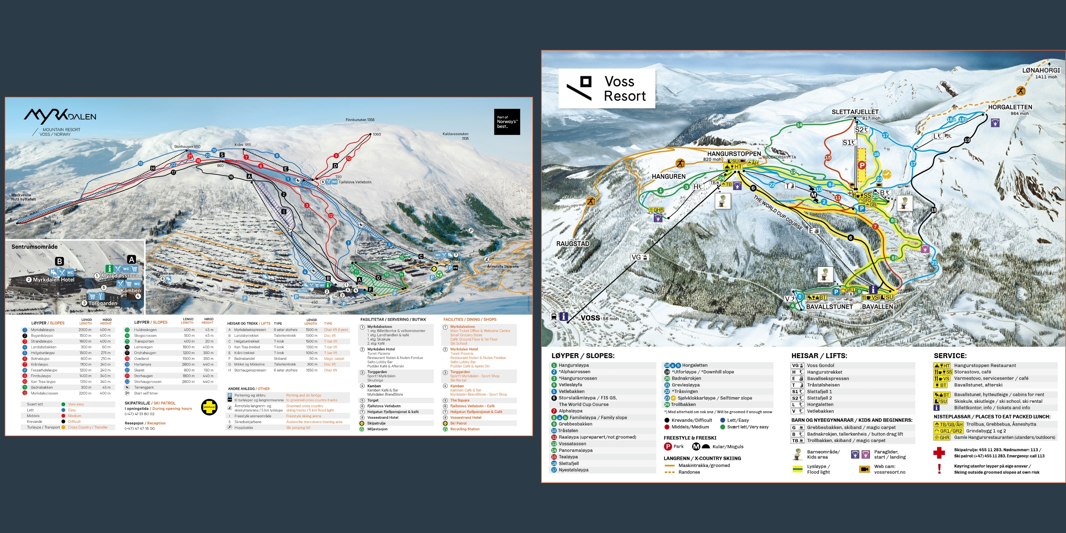 Løypekart for Myrkdalen og Voss Resort